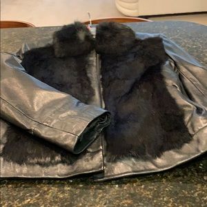 Women’s leather jacket with rabbit fur